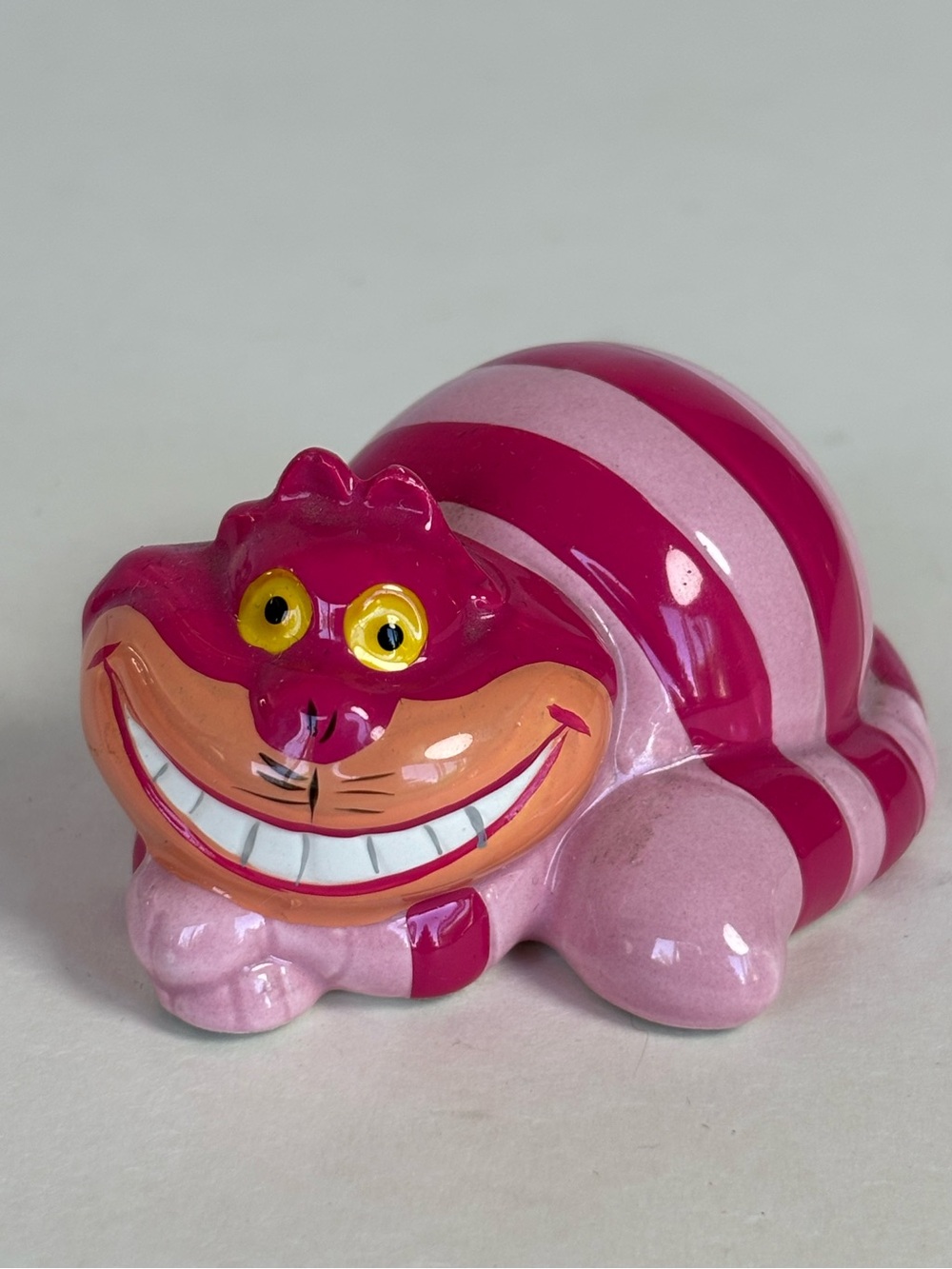 Disney Cheshire Cat Ceramic Figurine Pink Striped Alice in Wonderland 2.5”